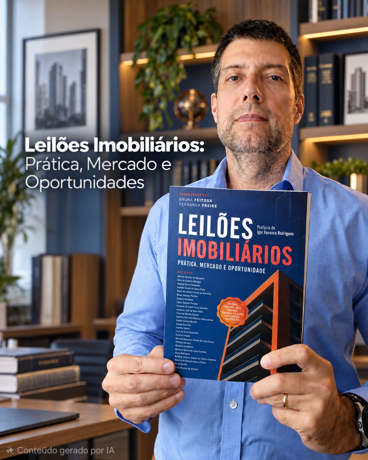 Dr. Bruno Gaudenzi Franco com o livro Leilões Imobiliários: Prática, Mercado e Oportunidade